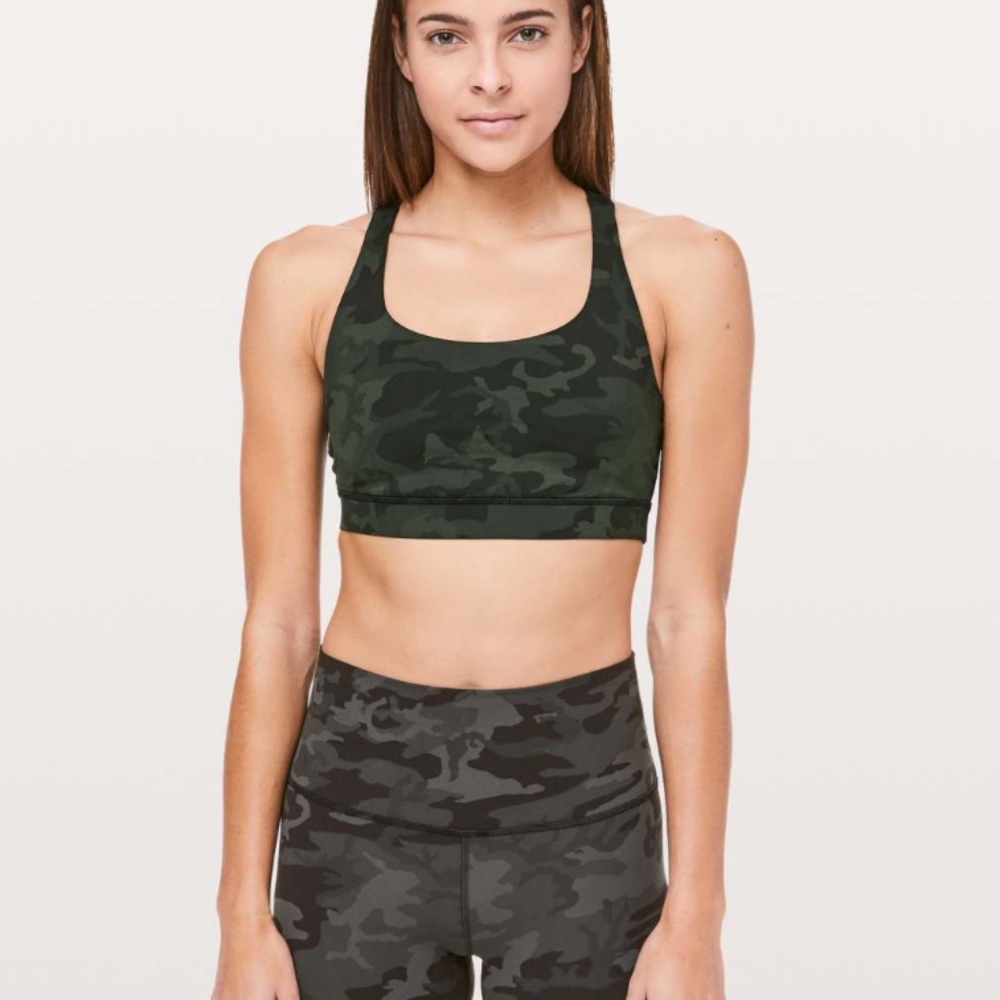 Lululemon Energy Bra Medium Support in Incognito Camo Multi Gator Green Size 4